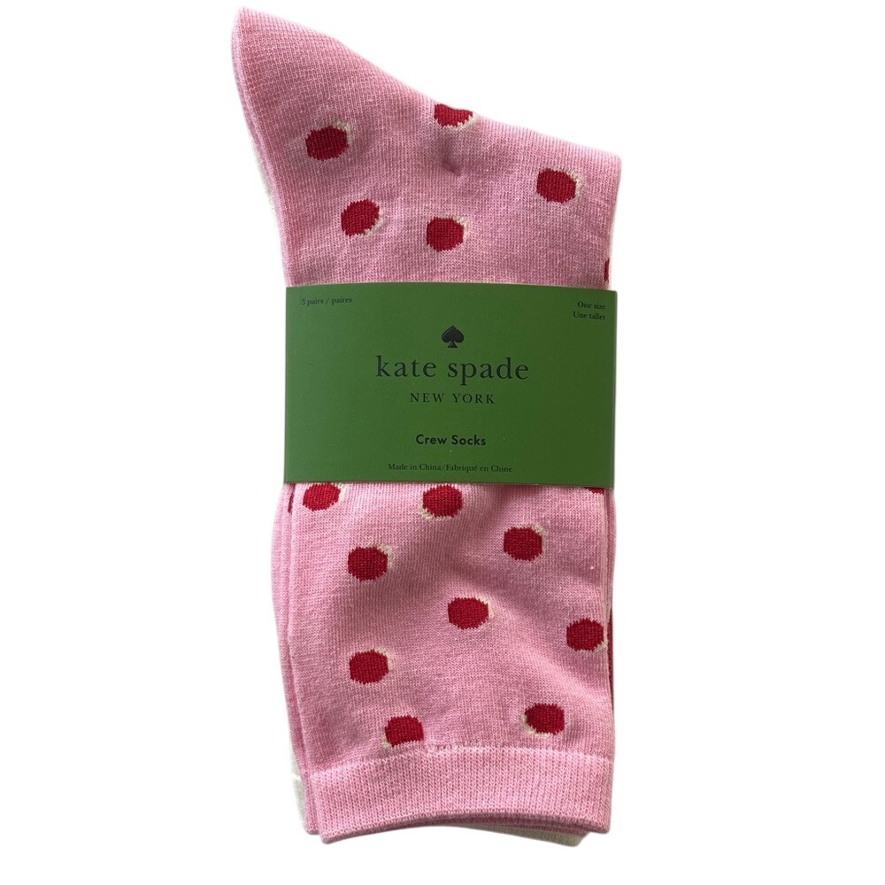 Kate Spade Pink Red Cream Set of 3 Crew Socks NEW